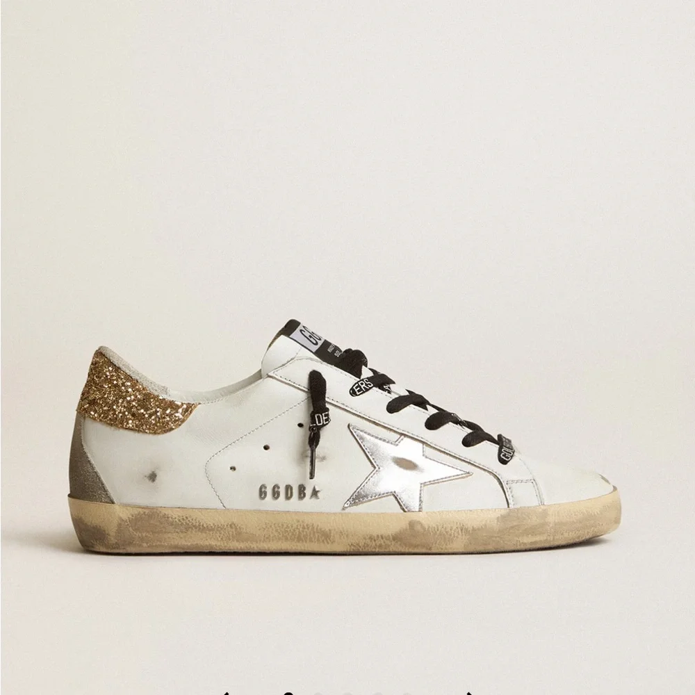 Women's white leather Super-Star with glittery heel tab Size 40 - Picture 5 of 12